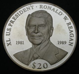 Liberia 20 Dollars 2000 Proof - Silver - Ronald W.  Reagan - 145
