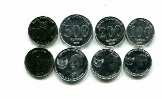 Indonesia 100 200 500 1000 Rupiah 2010 - 2016 Unc Coin Set Of 4