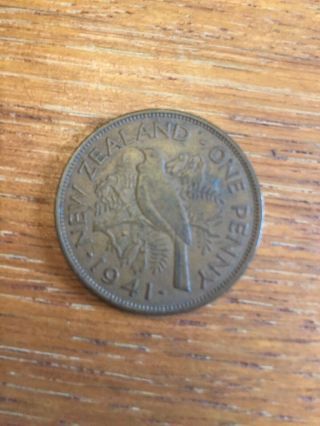 1941 Zealand Penny Coin Wwii Circulated
