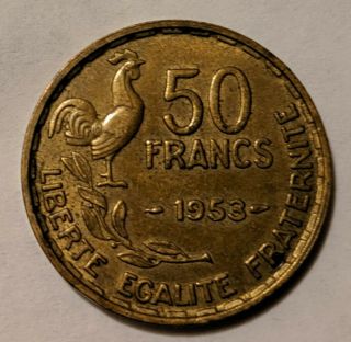 France French Km918 1953 Vf - Very Fine - Old Vintage 50 Francs Coin 5/27