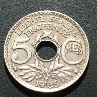 Old Foreign World Coin: 1935 France 5 Centimes