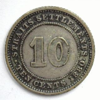 Straits Settlements 1880 Silver 10 Cents Very Fine