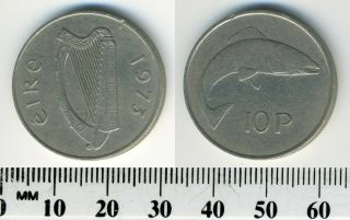 Ireland Republic 1973 - 10 Pence Copper - Nickel Coin - Irish Harp - Salmon Right