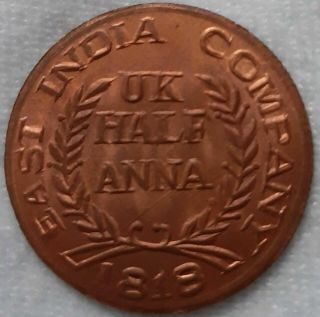 1818 shree ram darbar east india company ukl half anna rare copper coin 2