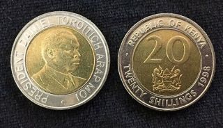 Kenya 20 Shilling 1998 Arap Moi Km 32 Bi - Metallic Coin Unc Nr