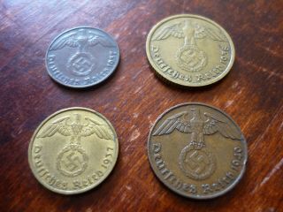 Third Reich German Coin Set 1 - 2 - 5 And 10 Reichspfennig 1937 - 1940 (a - E - J)