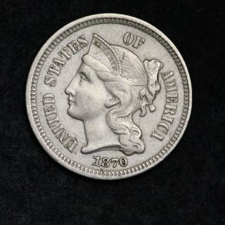 1870 Three Cent Nickel Piece Choice Au E165 Rnm