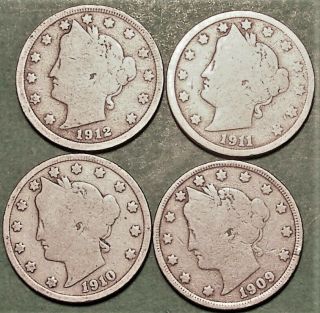 1909,  10,  11,  12 V Liberty Nickels 918