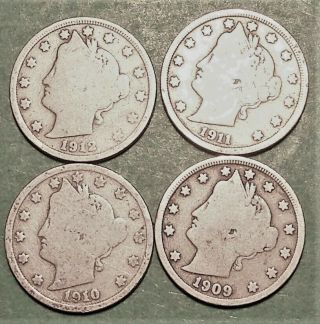 1909,  10,  11,  12 V Liberty Nickels 917