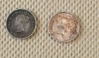 1838 And 1849 Great Britain Victoria Maundy 2 Pence (half Groat) Coins