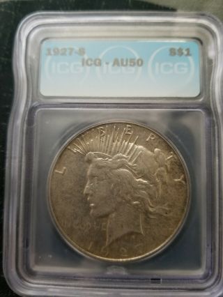 1927 - S Peace Silver Dollar,  Icg Au50,  Tough Date,  Certified,  Good Mark