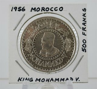 1956 Morocco 500 Francs King Mohammad V Silver Coin