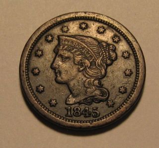 1845 Braided Hair Large Cent Penny - Extra Fine To Au - 201su