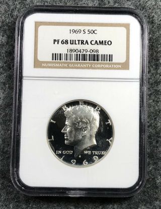 1969 S Silver Ngc Pf68 Ultra Cameo Proof Kennedy Half Dollar