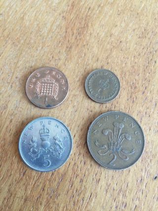 4 Coins England Penny,  1/2 Penny,  2 Pence,  5 Pence Circulated
