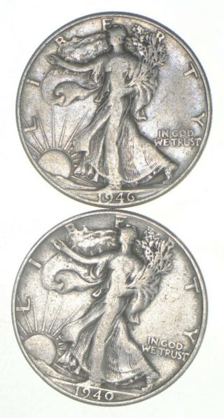 (2) 1940 & 1946 Walking Liberty Half Dollars 90 Silver $1.  00 Face 035