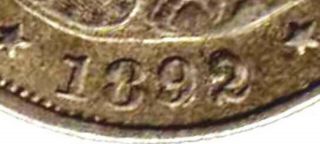 Chile Medio (1/2) Decimo 1892 Overdate For Study Silver Coin