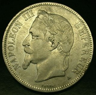1867 France 5 Francs The Emperor Napoleon Iii Silver Crown