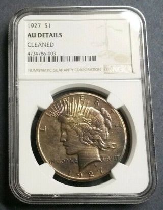 1927 Peace Dollar - Ngc Au Details / Cleaned $1 Silver/toned Low Mintage