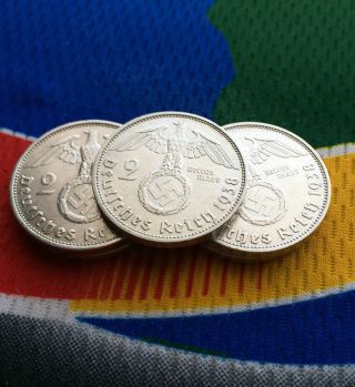 1938 A 2 Mark German Wwii Silver Coin (1) Third Reich Swastika Reichsmark