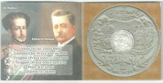 Brazil " Independence Centennial " Silver Coin 2000 RÉis With Folder - 1922