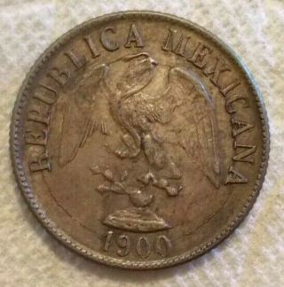 1900 Cn Q Mexico Second Republic 20 Centavos Km 405.  903 Silver Coin