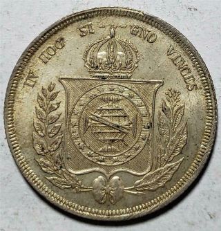 Brazil,  500 Reis,  1860,  Choice Almost Uncirculated, .  1879 Ounce Silver,  2 2
