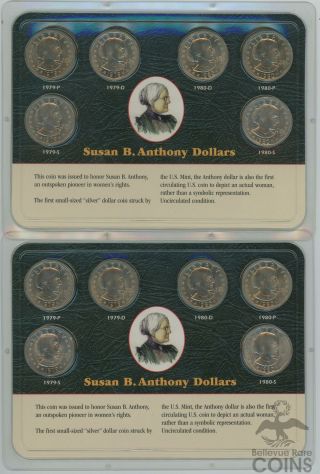 Set Of 2: Susan B.  Anthony Dollars 1979 Pds - 1980 Pds 6 - Coin Set In Plastic