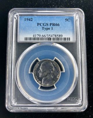 1942 Us Copper Jefferson Nickel Type 1 5c 5 Cent $0.  05 Pcgs Proof Pr66 (dx067)