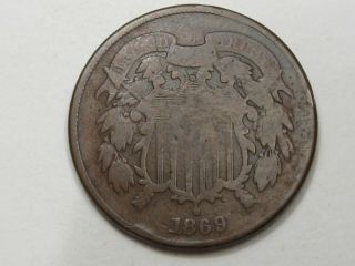 1869 Us Two Cent Piece Coin.  2¢.  21