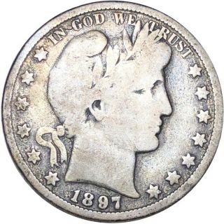 1897 - O Barber Silver Half Dollar Very Good,  Grade Pretty Coin Eye Catcher
