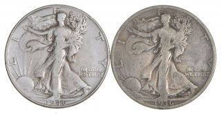 (2) 1936 & 1946 Walking Liberty Half Dollars 90 Silver $1.  00 Face 814