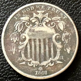 1868 Shield Nickel 5 Cents 5c Xf Dark 16586