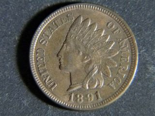 1891 Us Indian Head Penny 1c Cent Coin