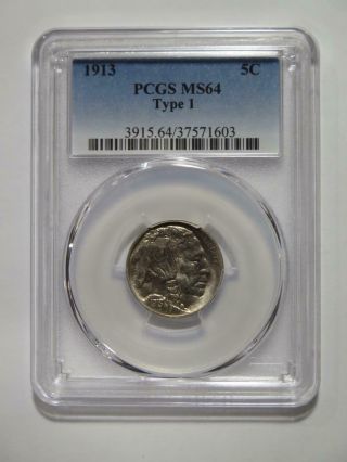 1913 Buffalo Nickel Type I 5 Cents U.  S.  Coin ✮pcgs Ms64 Graded✮