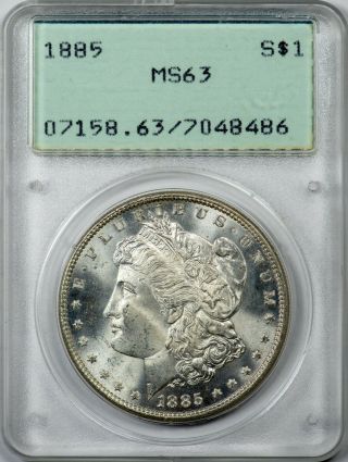 1885 $1 Morgan Pcgs Ms63 Silver Dollar 1st Gen Old Green Holder Ogh " Rattler "