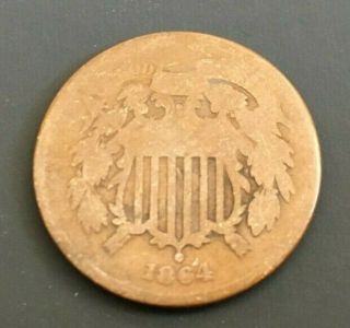 1864 Civil War Era 2 Cent Piece Large Motto Rare F Us Coin American Currency