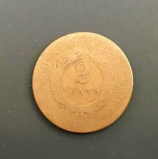1864 Civil War Era 2 Cent Piece Large Motto Rare F US Coin American Currency 2