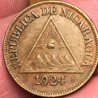 1924 Nicaragua Half 1/2 Centavo,  Km 10,  Low Mintage Better Date Xf,
