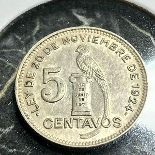 1938 Guatemala Silver 5 Centavos Coin