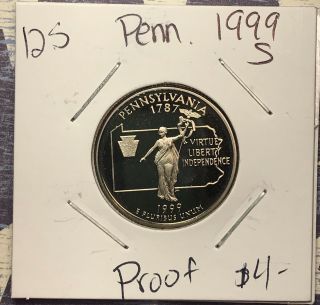 1999 - S Delaware State Quarter Proof.  Collector Coin For Set.