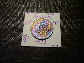 Rainbow Tone Gold/purple Colors 1973 Kennedy Bu Gem Half Dollar K - 3