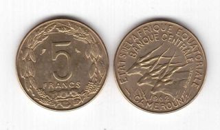 Equatorial African States Cameroon – 5 Francs Unc Coin 1962 Year Km 1