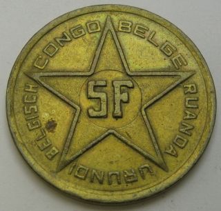 Belgian Congo (ruanda Urundi) 5 Francs 1952 - Brass - Vf - - 472