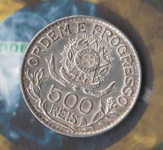 1913 Brazil 500 Reis - 90 Silver - Beauty South American Silver Coin 2