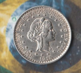 1913 Brazil 500 Reis - 90 Silver - Beauty South American Silver Coin 3