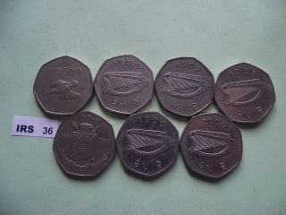 Ireland.  Irish Republic.  7 Coins@ 50 Pence.  Run Of The Years (1988 - 2000) Irs36