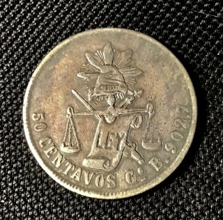 Mexico Guanajuato Balance Scale 1884 - Gob/s 50 Centavos Silver Coin