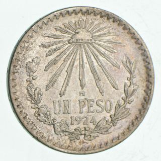 Silver - World Coin - 1924 Mexico 1 Peso - World Silver Coin - 16.  8 Grams 115