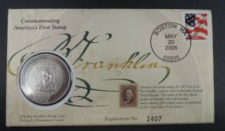 2004 Cook Island $5 Silver Franklin 1847 Stamp In Official Cover 1467l